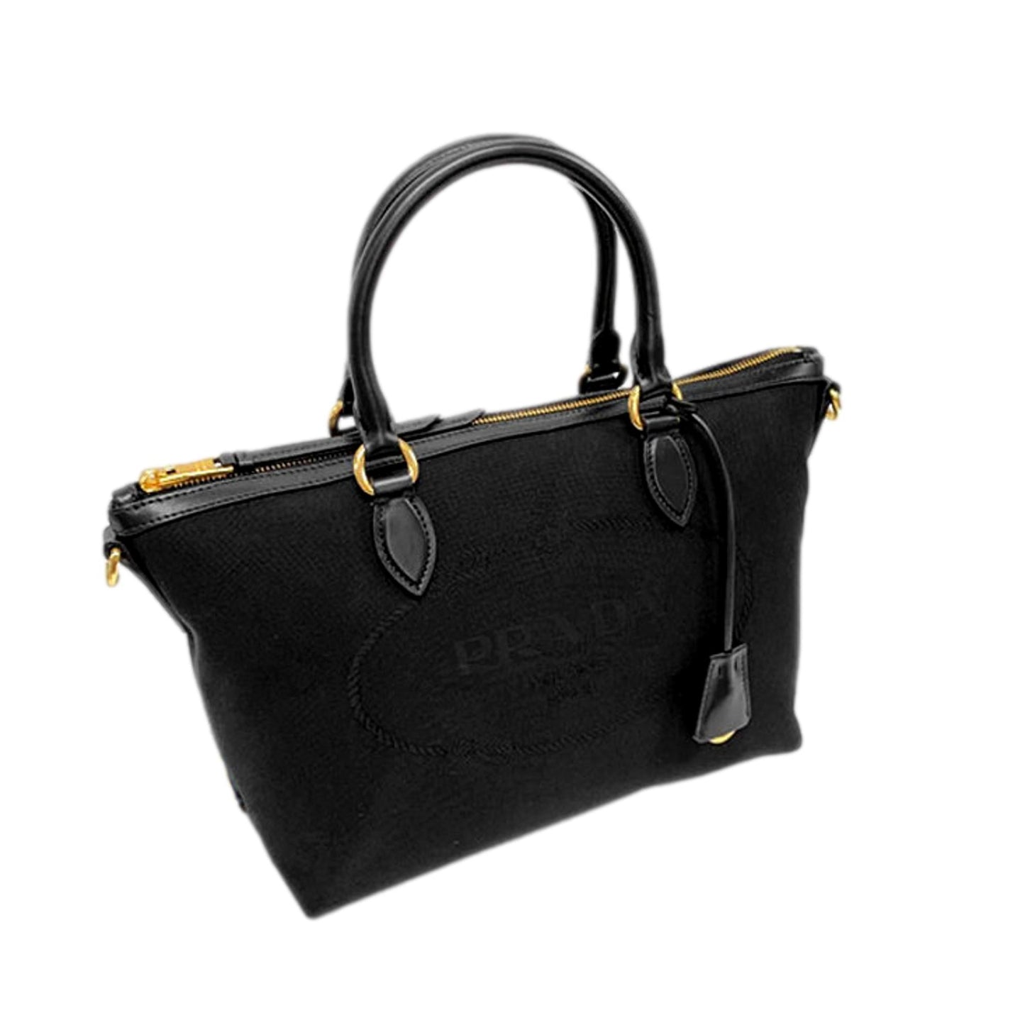 Prada Jacquard Satchel Crossbody Canvas Black Logo Satchel Bag