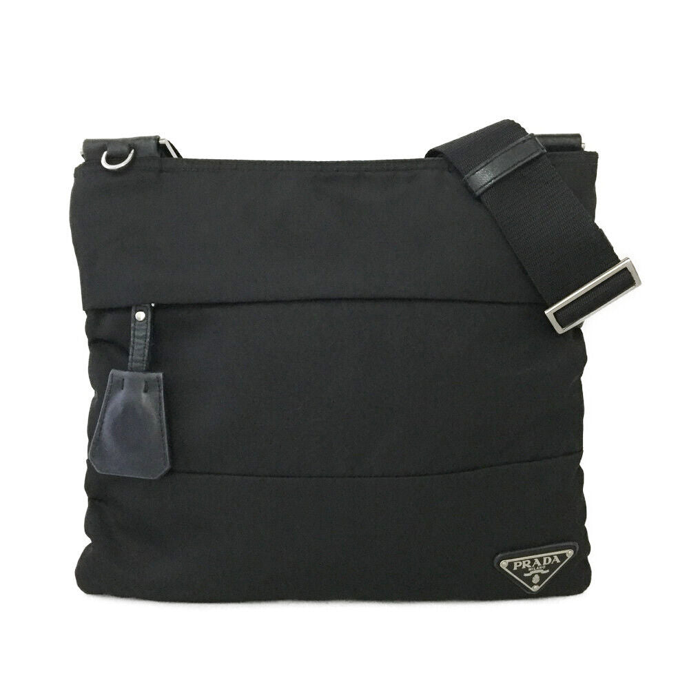 Prada Plate Shoulder Bag Nylon Black Logo
