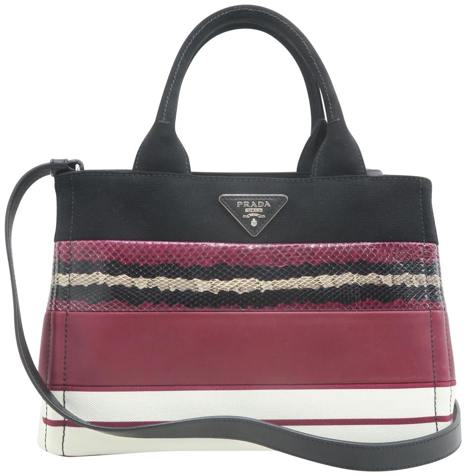 Prada Snakeskin And Tote Leather Canvas Multicolor Tote Bag