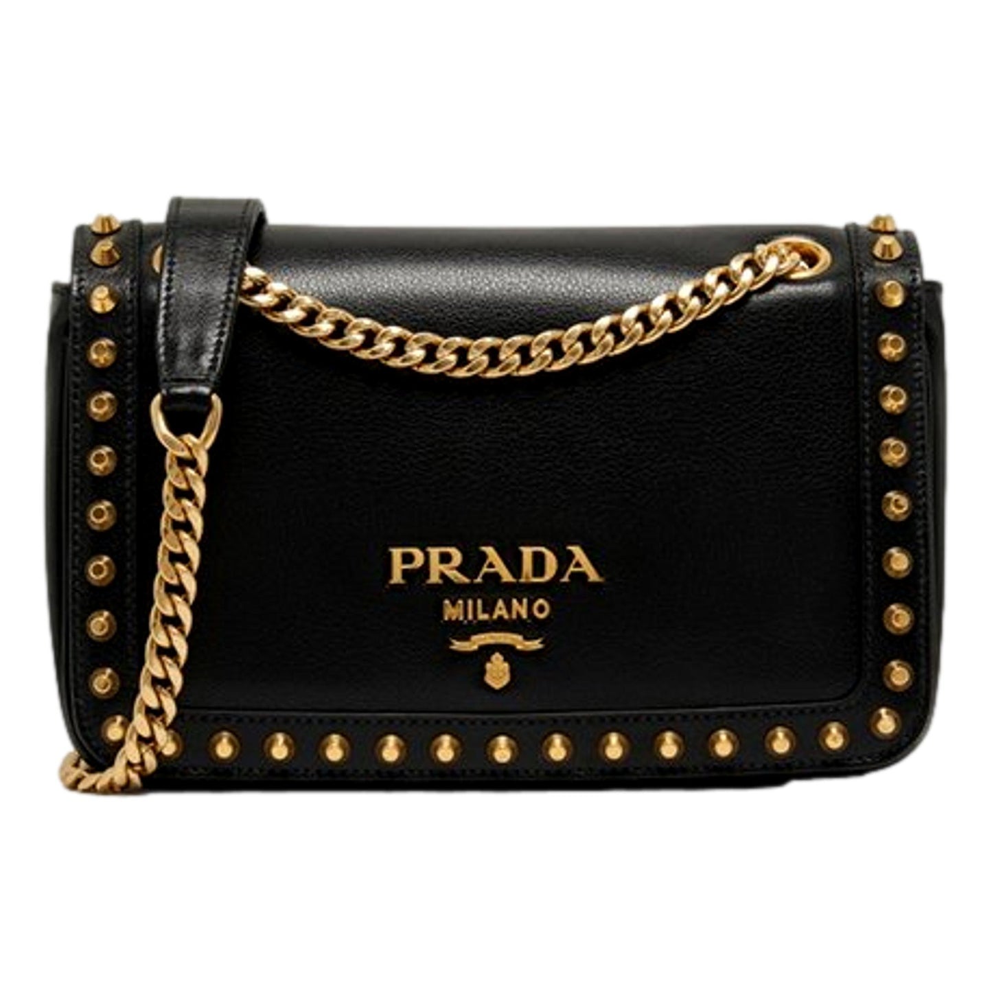 Prada Pattina Calf Studded Crossbody Bag Leather Calf Leather Black