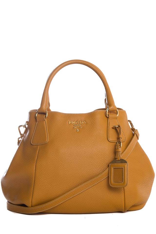Prada Pebbled Tote Leather Yellow Tote Bag