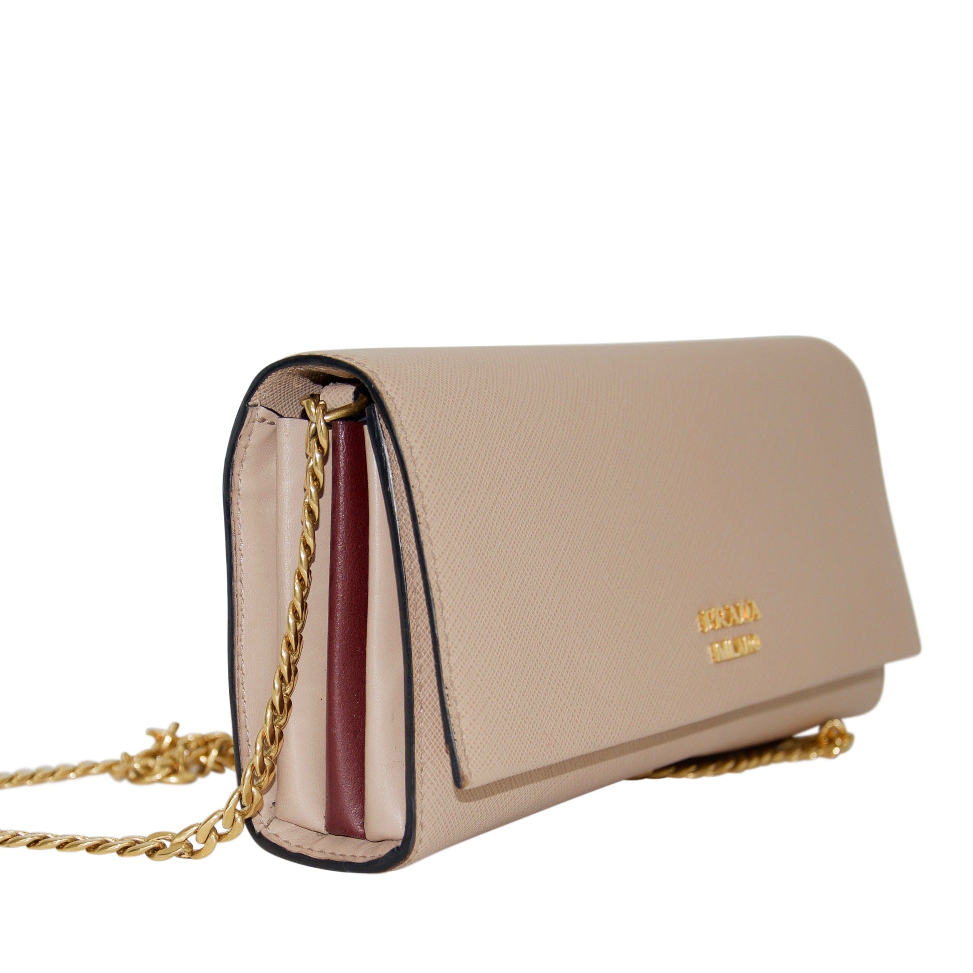 Prada Saffiano Frame Clutch With Handbag Chain Clutch Bag