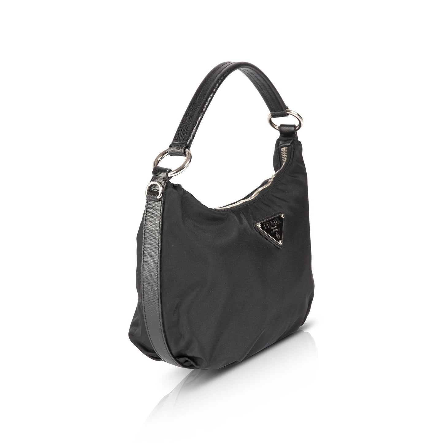Prada Saffiano Trimmed Tessuto Hobo Handbag Nylon Travel Bag