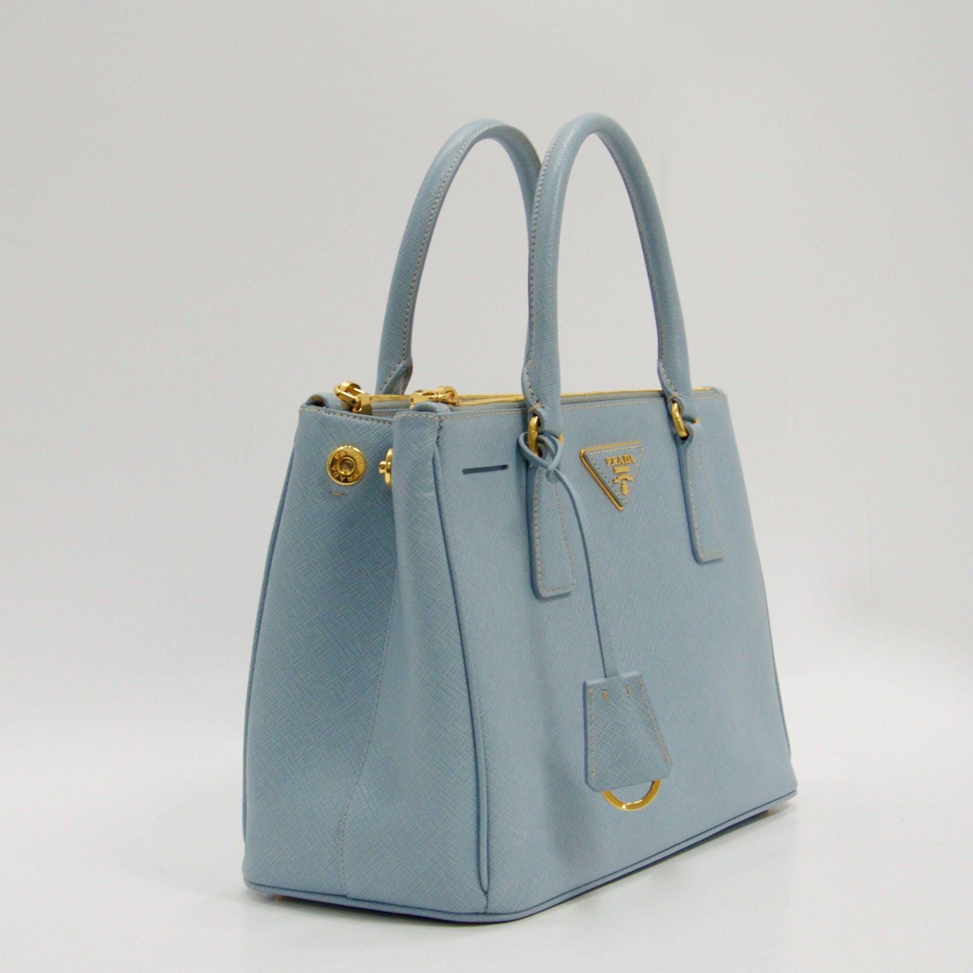 Prada Saffiano Lux Double Zip Tote Handbag Small Tote Bag