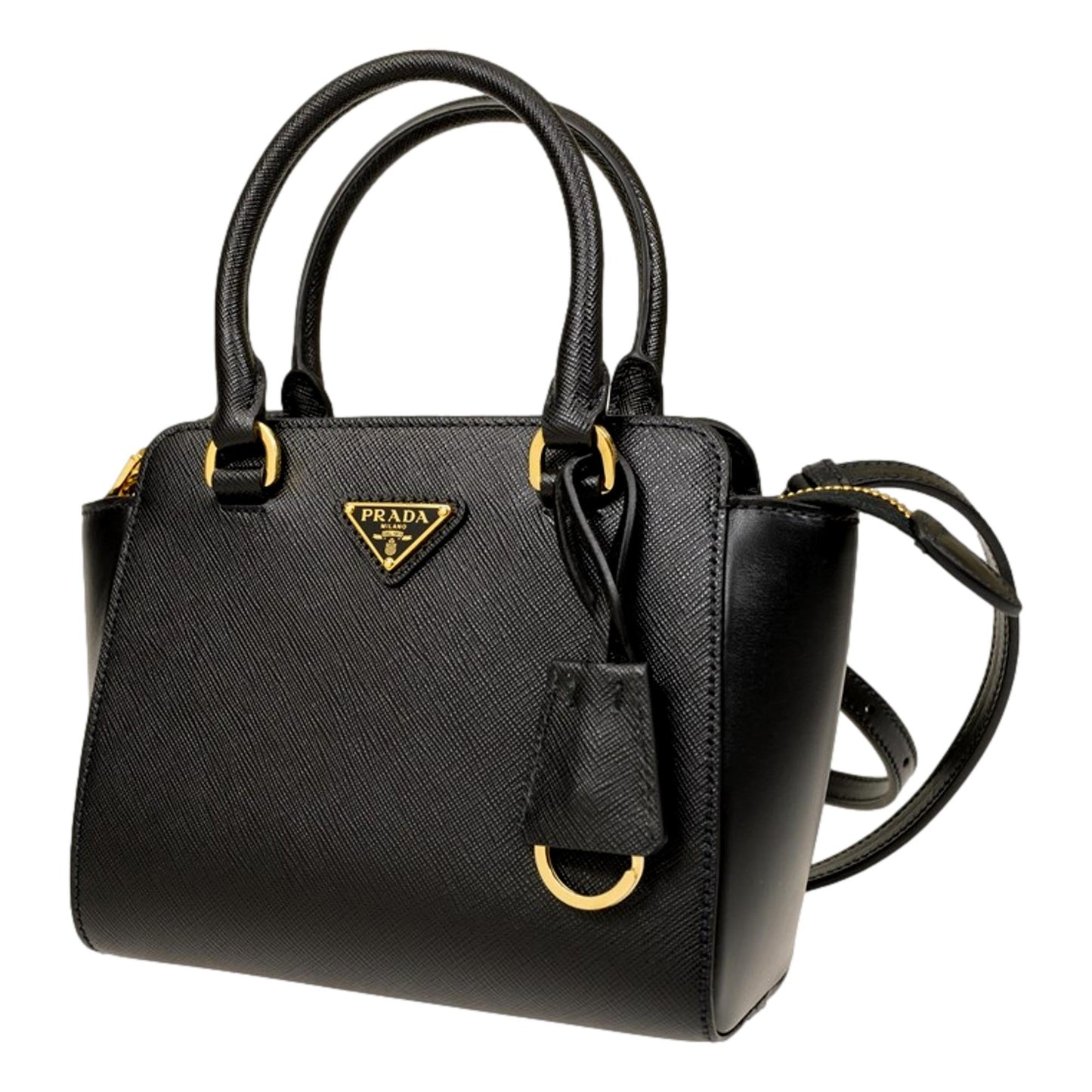 Prada Triangle Lux Crossbody Tote Bag Leather Saffiano Black Crossbody Bag