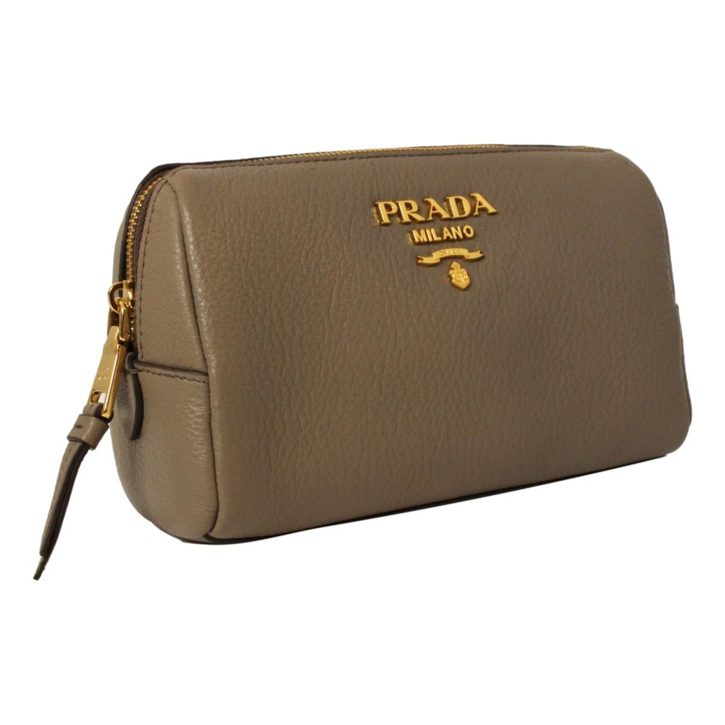 Prada Daino Argilla Grey Cosmetic Pouch Luxury Handbag Leather Vitello Gray Clutch Bag