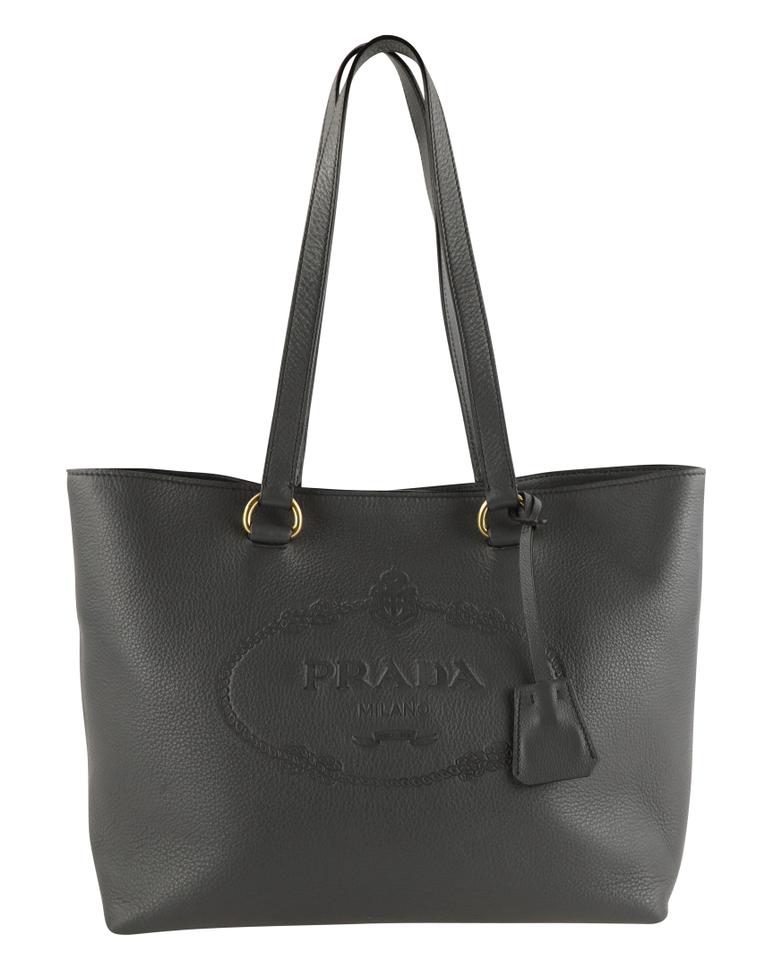 Prada Daino Shopping Grey Tote Leather Vitello Gray Tote Bag