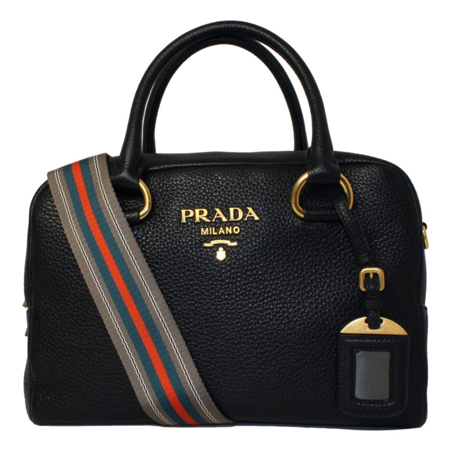 Prada Phenix Web Stripe Crossbody Satchel Bag Leather Vitello Black