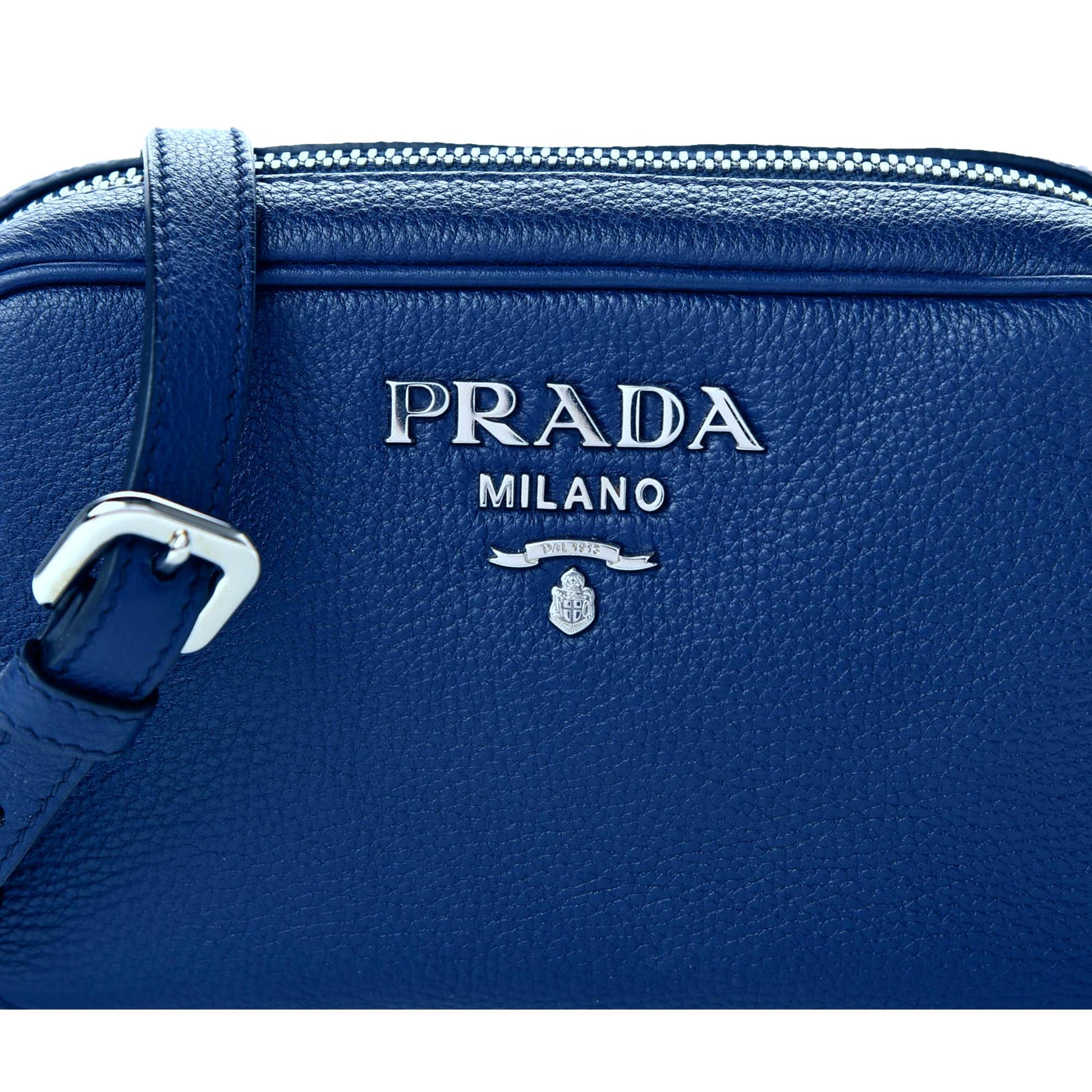 Prada Phenix Logo Camera Crossbody Bag Leather Vitello Blue