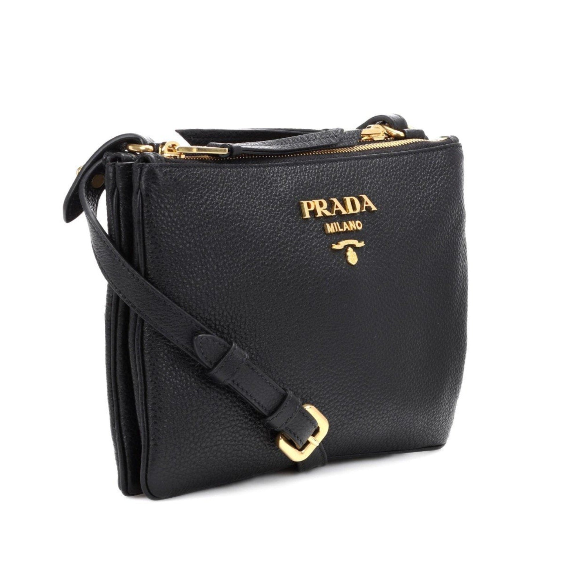 Prada Phenix Hardware Cross Body Luxury Handbag Leather Vitello Black Crossbody Bag