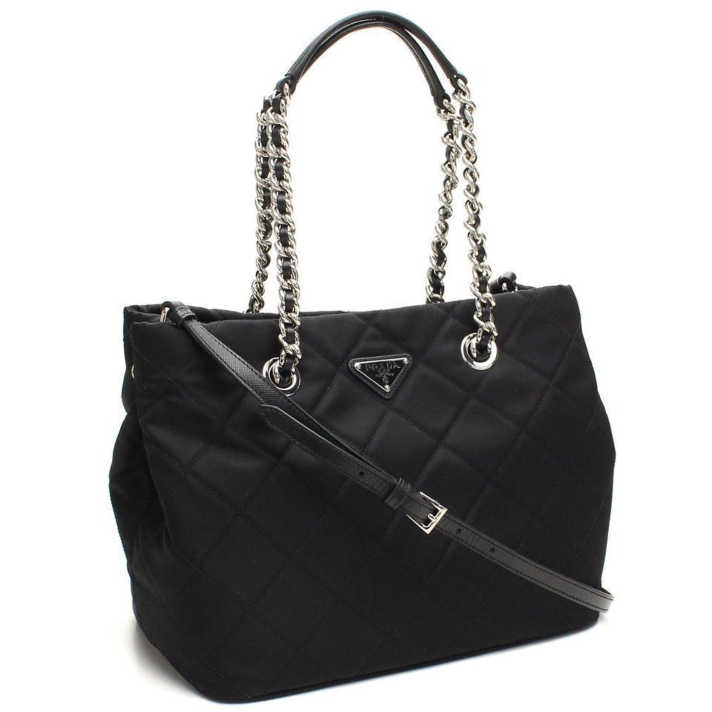 Prada Tessuto Shoulder Bag Tote Quilted Black Chain
