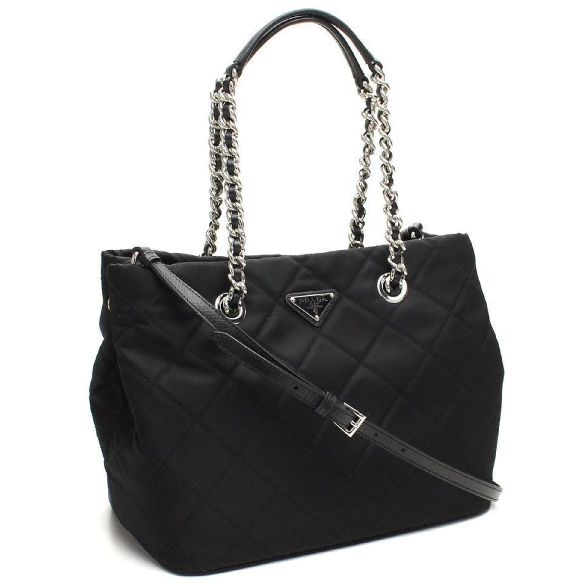 Prada Tessuto Shoulder Bag Tote Quilted Black Chain