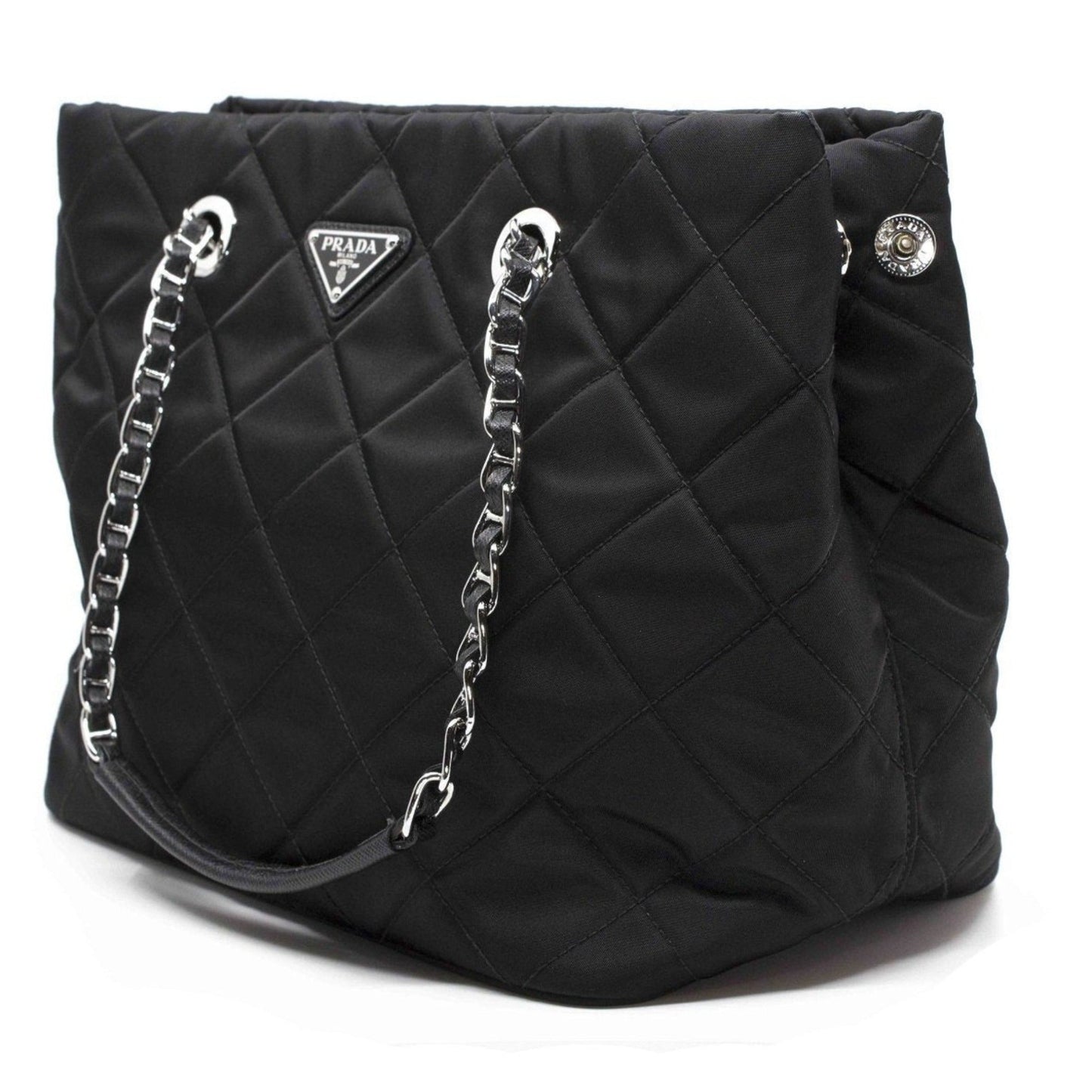 Prada Tessuto Shoulder Bag Tote Quilted Black Chain