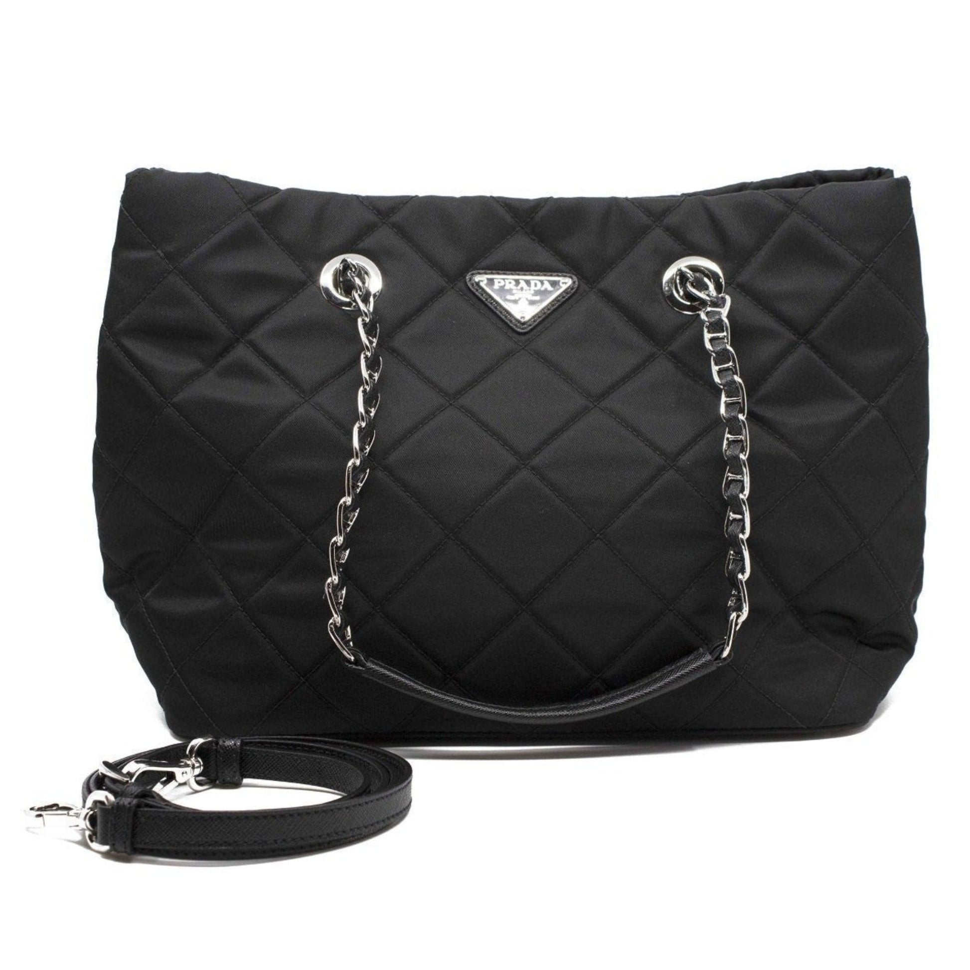 Prada Tessuto Shoulder Bag Tote Quilted Black Chain