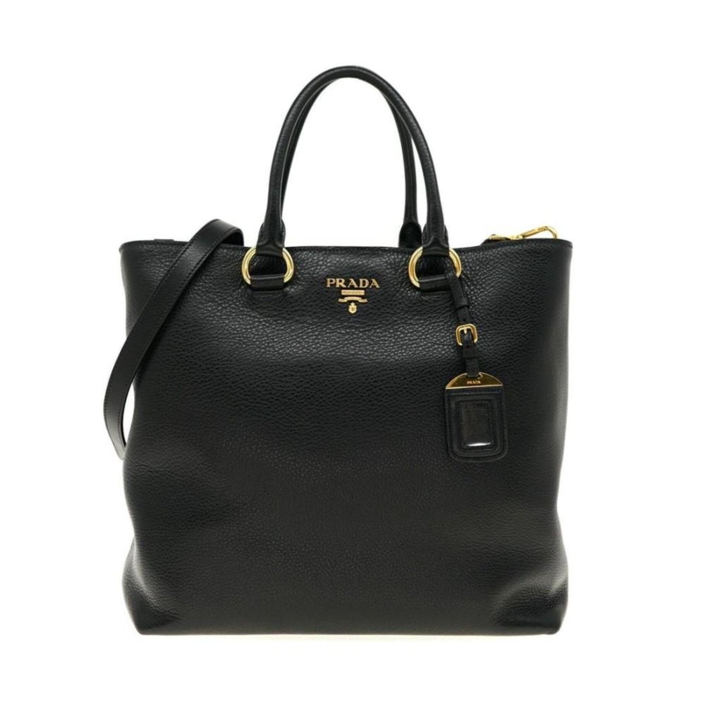 Prada Phenix Shopping Tote Bag Leather Vitello Black