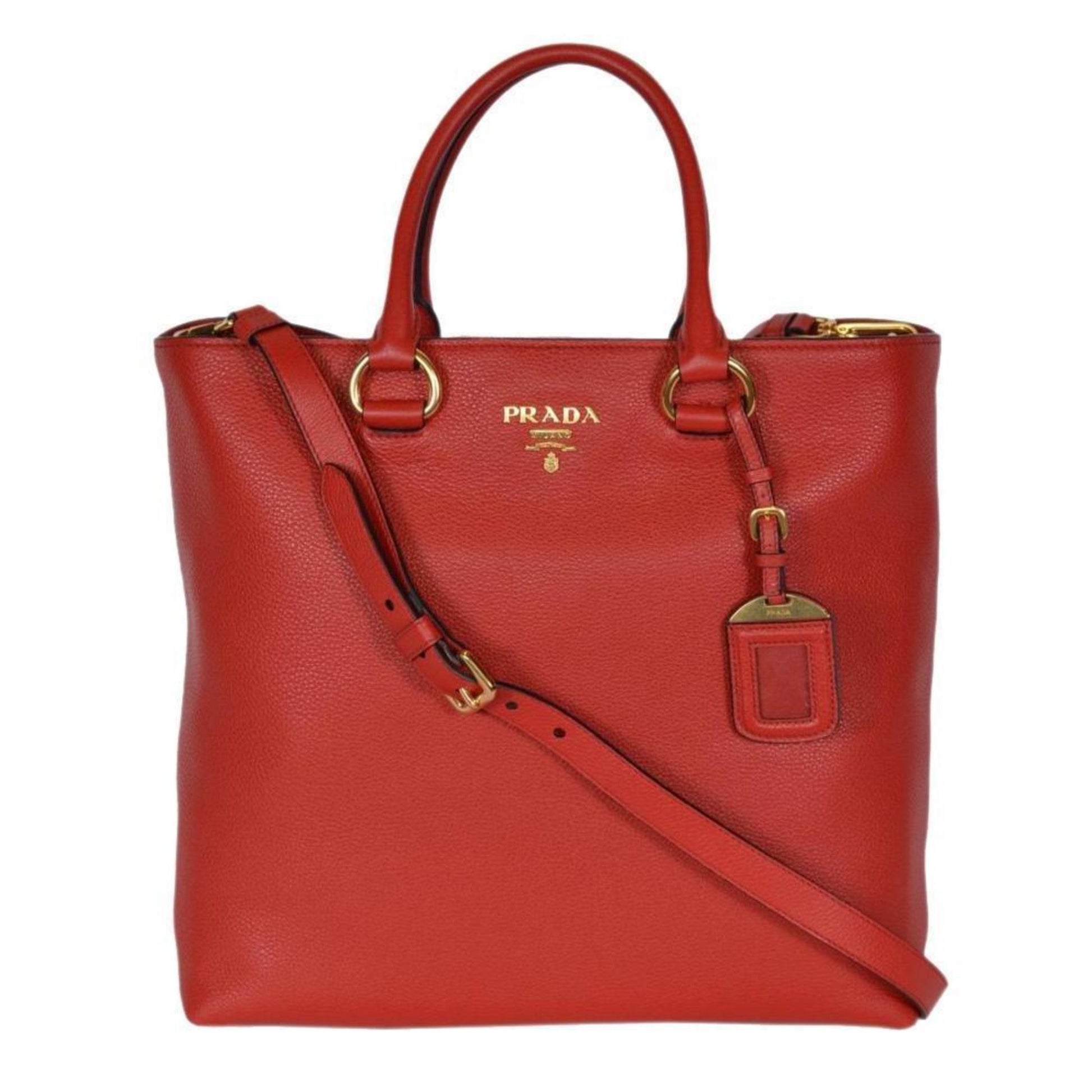Prada Phenix Shopping Tote Leather Vitello Red Tote Bag