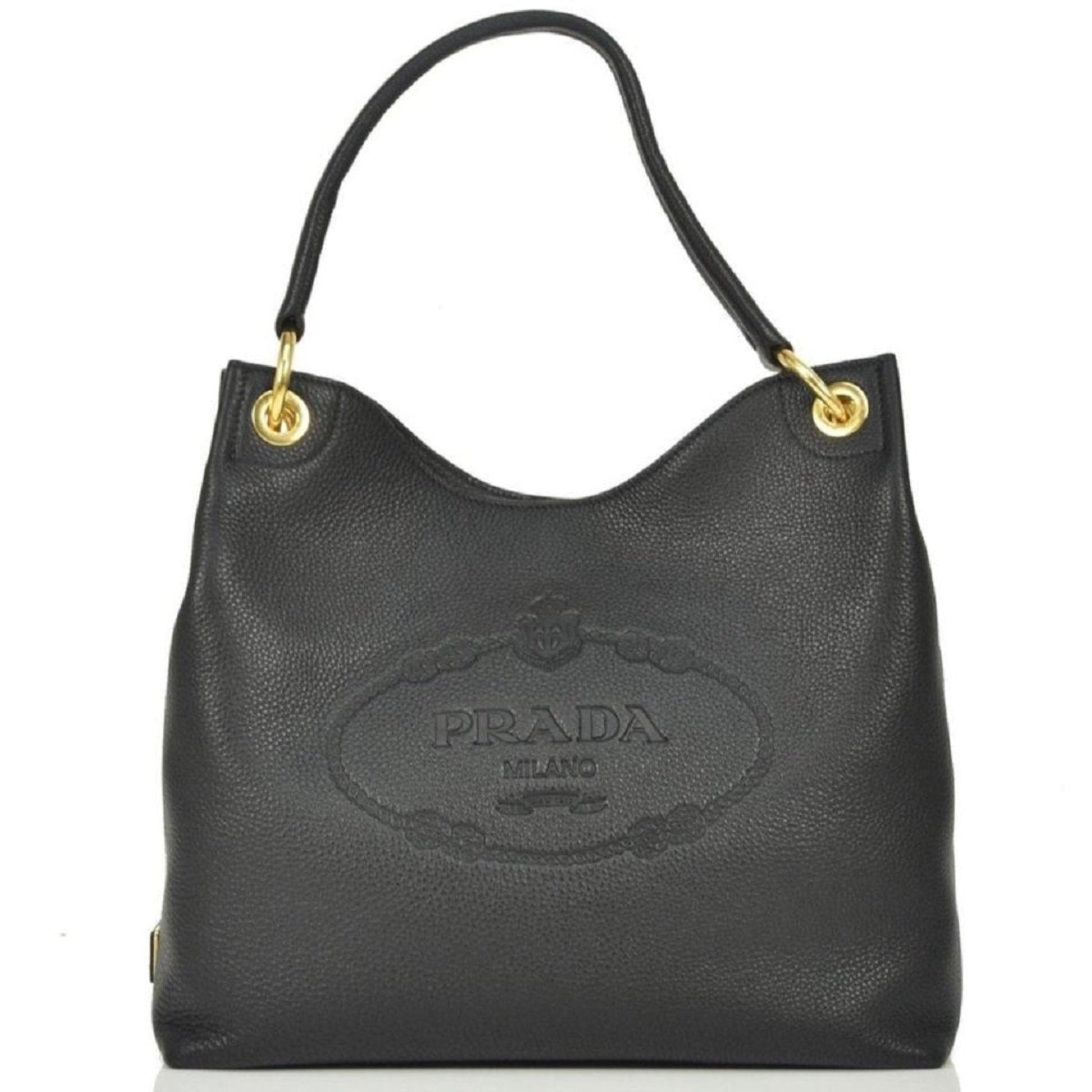 Prada Phenix Hobo Tote Bag Leather Vitello Black