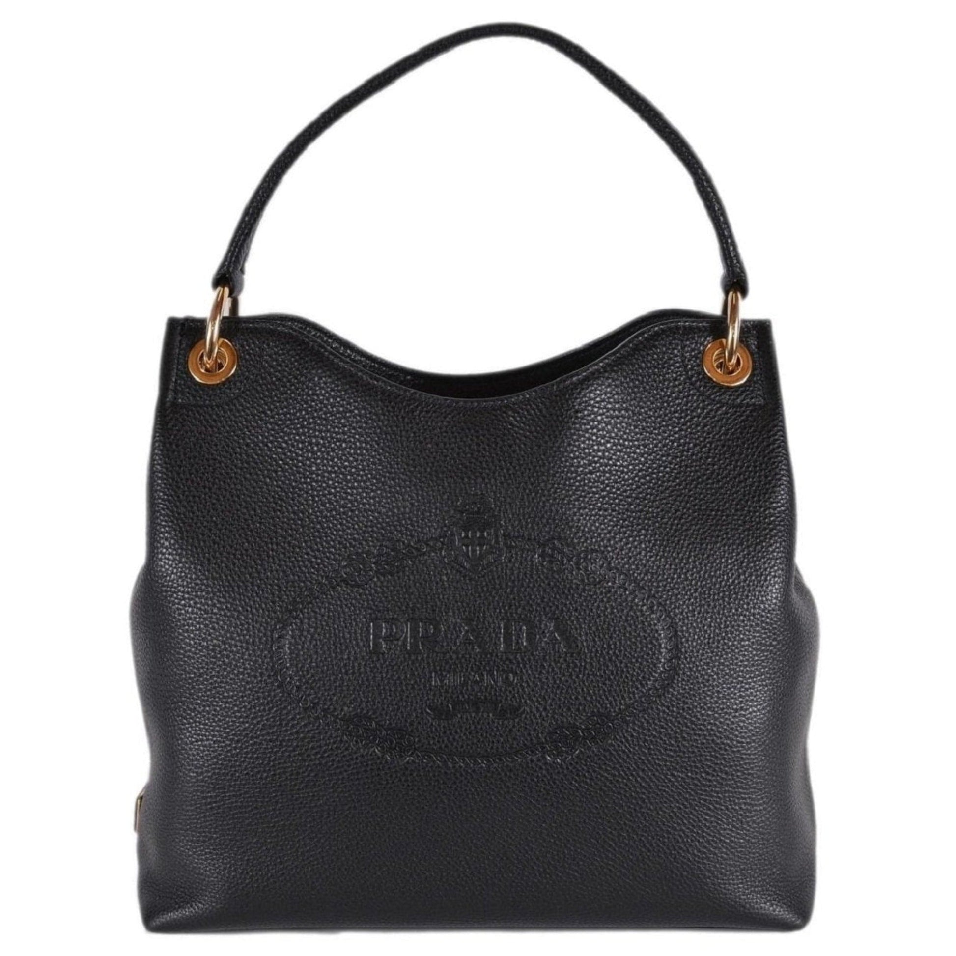 Prada Phenix Hobo Tote Bag Leather Vitello Black