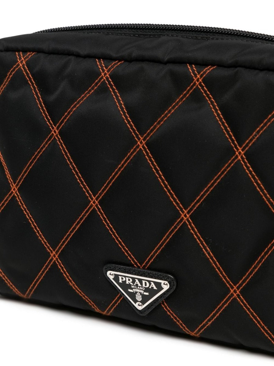Prada And Pouch Luxury Handbag Nylon Black Orange Clutch Bag