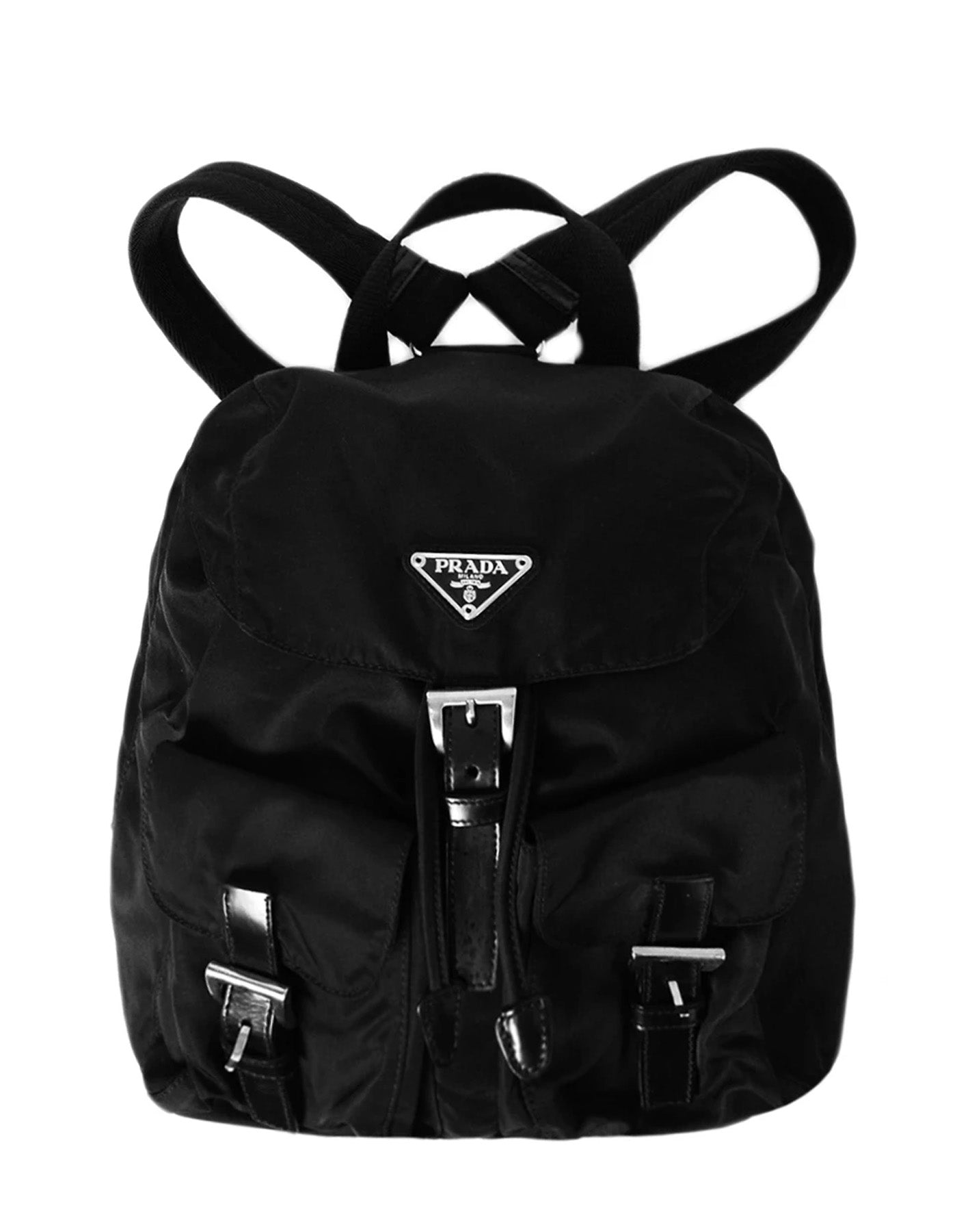 Prada Handbag Double Pocket Backpack Bag 2 Nylon Black Small Belt