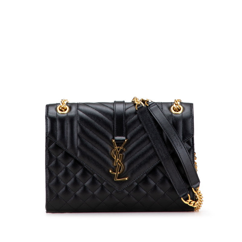 YSL Saint Laurent Envelope 2Way Shoulder Bag Leather