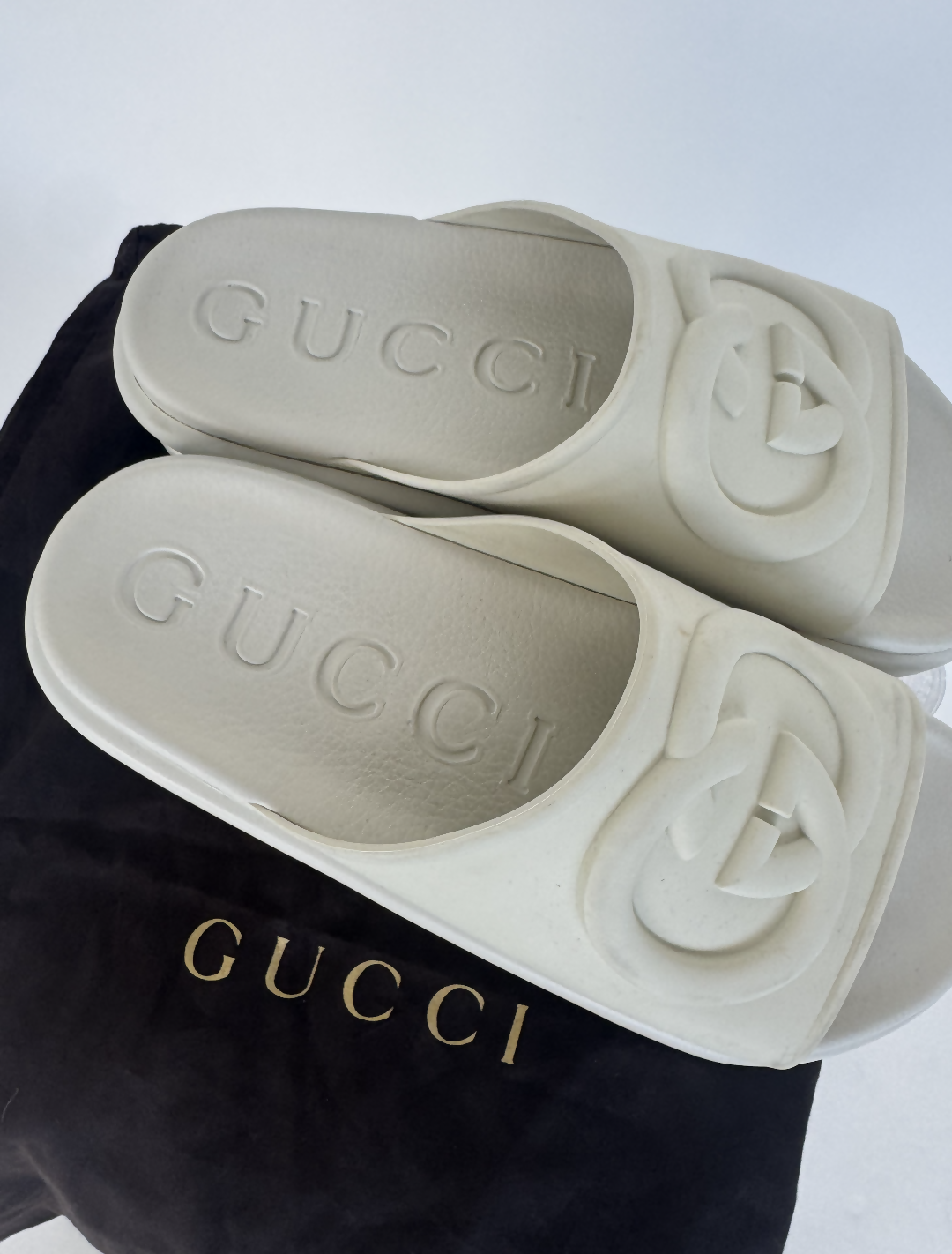 Gucci Slide Sandal with Interlocking G in White Rubber Cream