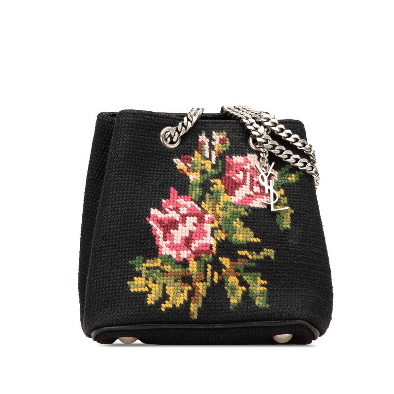 YSL Saint Laurent Flower Shoulder Bag Canvas