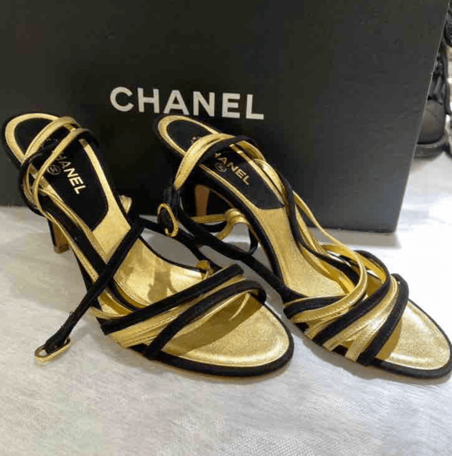 Chanel Black Gold Heels Size  cm A_WD-