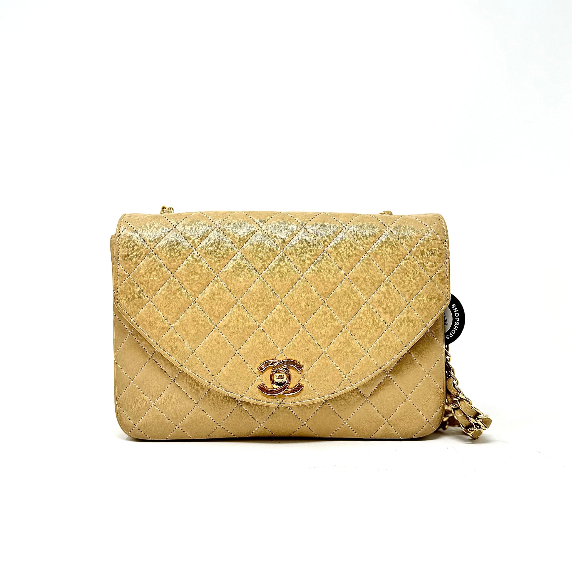 Chanel Small Beige Chevron Crossbody Bag