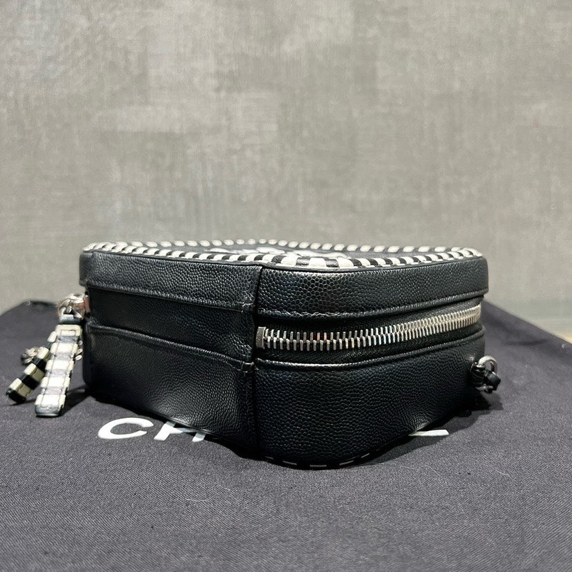 Chanel Vanity Case Black White Stripe Quilted Leather xxcm