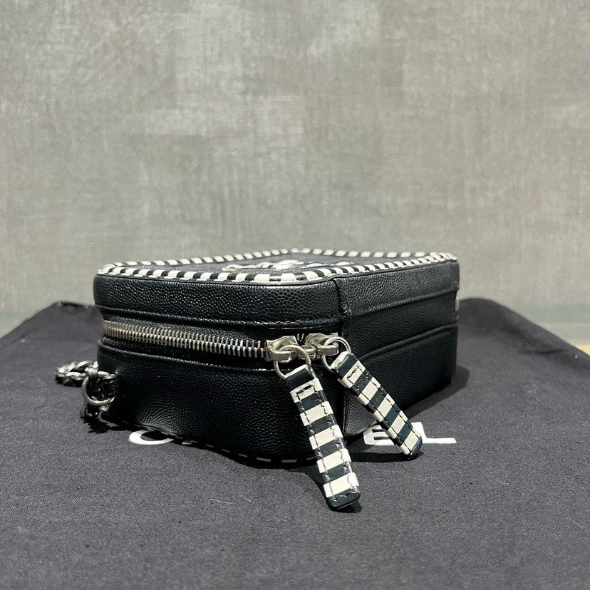 Chanel Vanity Case Black White Stripe Quilted Leather xxcm
