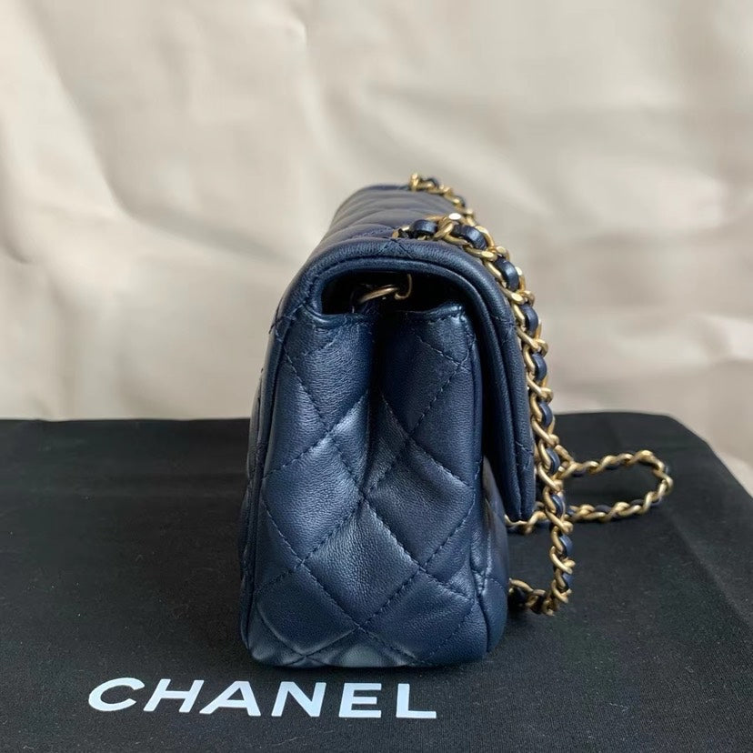 Chanel Classic Flap Black Quilted Leather Small Handbag Gold Chain