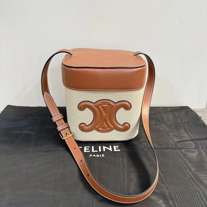 Luxury Triomphe Small Bucket Bag Leather Canvas