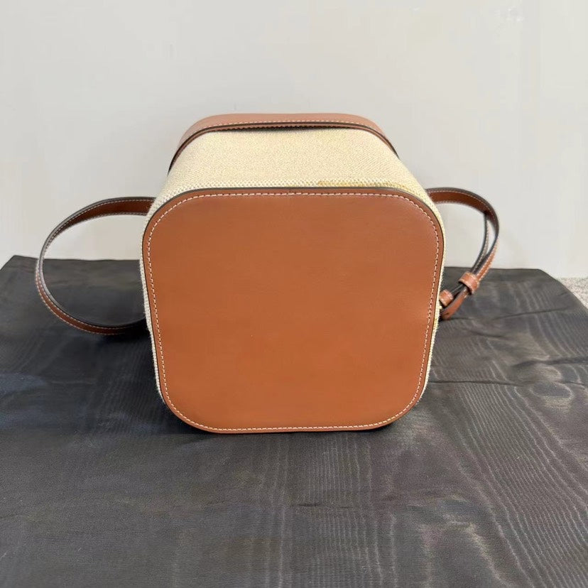 Luxury Triomphe Small Bucket Bag Leather Canvas