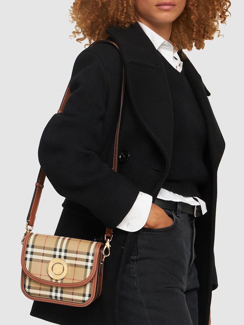 Burberry Luxury Elizabeth Messenger Bag Check Beige