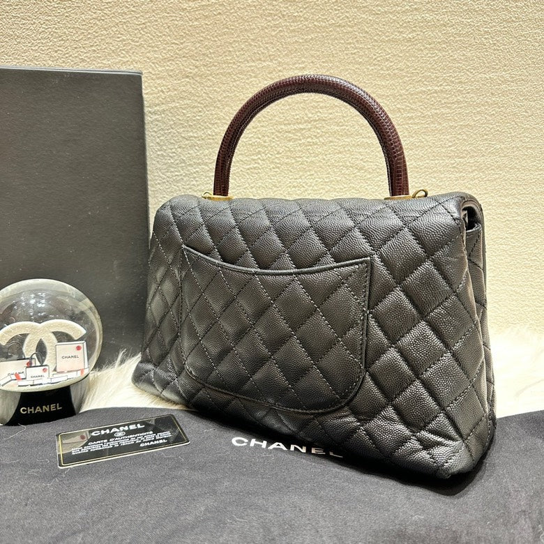 Chanel Preloved Cocohandle Lizardskin M10049 Black Top Handle Bag