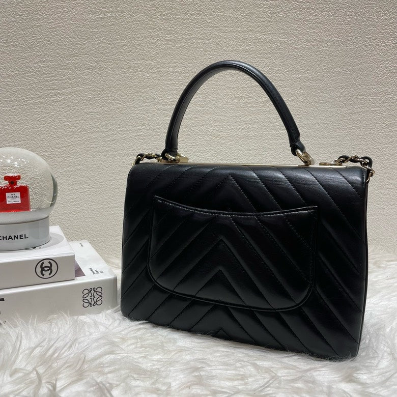 Chanel Trendy CC V Black Leather Top Handle Bag