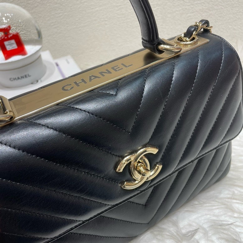 Chanel Trendy CC V Black Leather Top Handle Bag