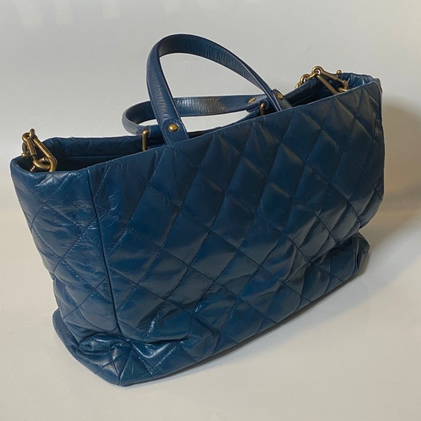 Chanel Quilted Blue Leather Tote Bag - Preloved Designer Handbag