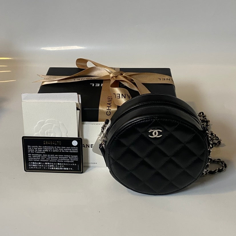 Chanel Round Cake Bag Black Leather Crossbody