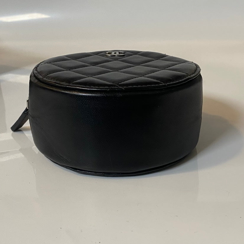 Chanel Round Cake Bag Black Leather Crossbody