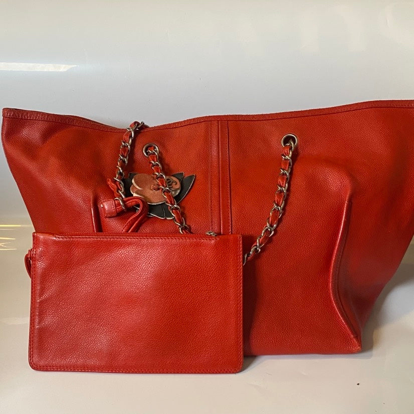 Chanel XL Shopping Tote Red Leather Shoulder Bag