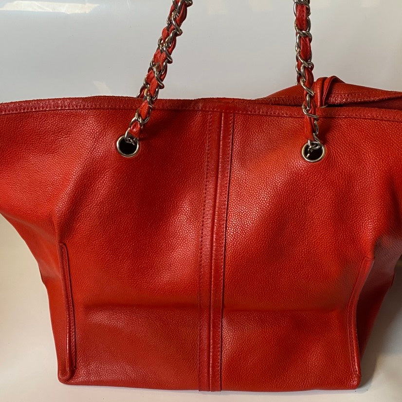 Chanel XL Shopping Tote Red Leather Shoulder Bag