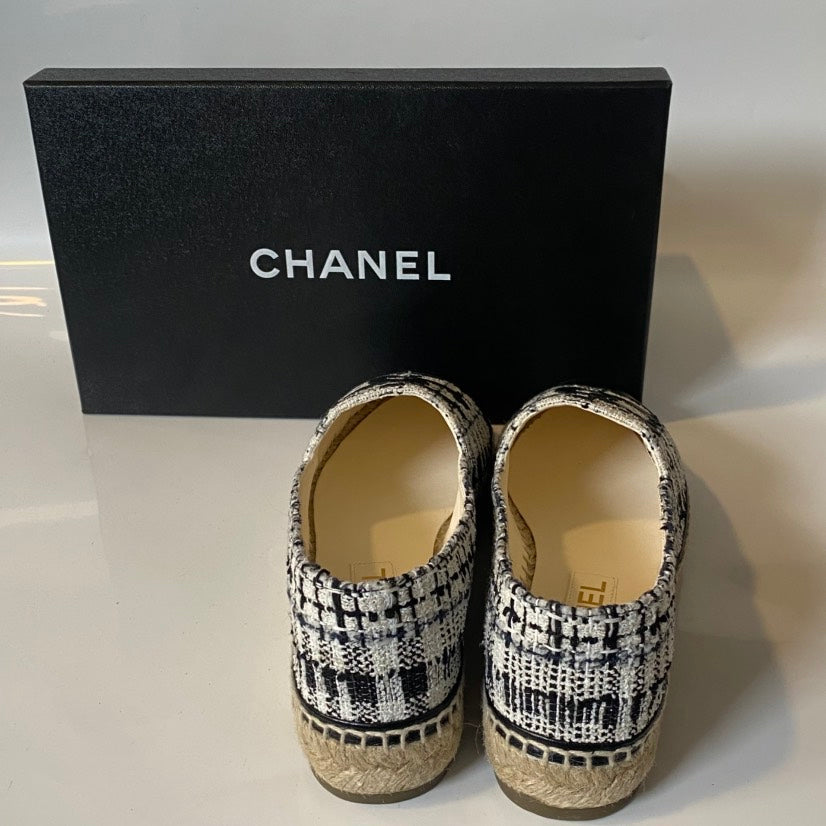 Chanel Tweed Black Slip-On Espadrille Flats