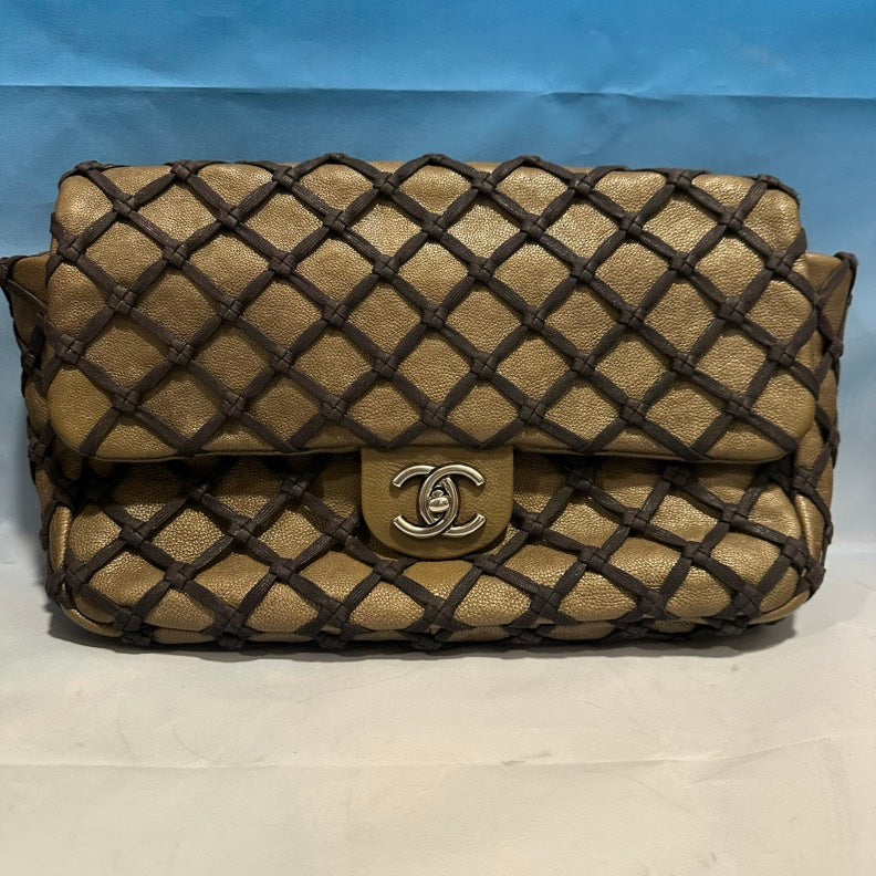 Chanel   Quilted Gold Leather Shoulder Bag