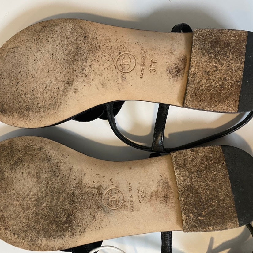 Chanel Camellia Sandals Black Sandals