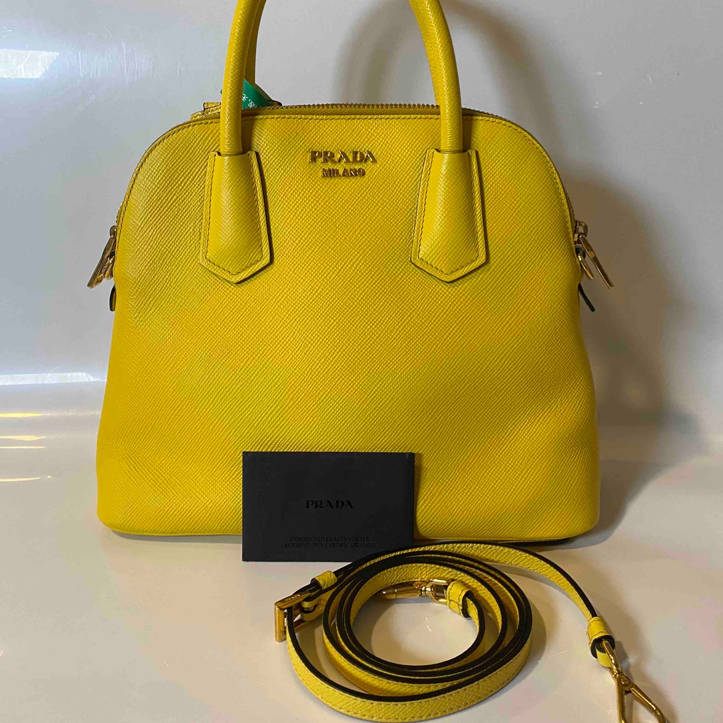 Prada Handbag Lux Satchel Bag Saffiano Yellow