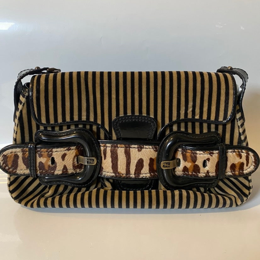 Fendi Handbag Baguette Shoulder Bag Suede Multicolor