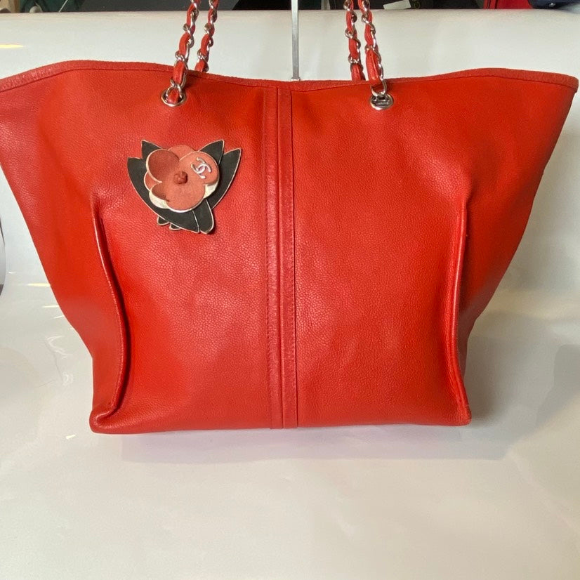 Chanel GST Red Caviar Leather Tote Bag with Pouch