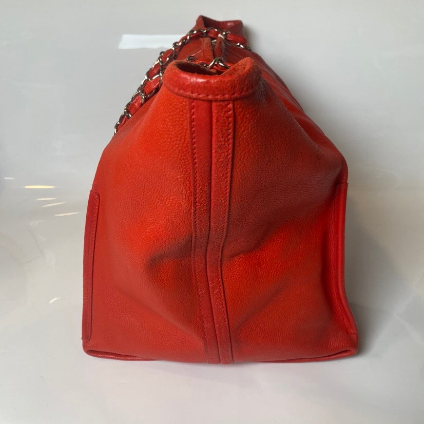 Chanel GST Red Caviar Leather Tote Bag with Pouch